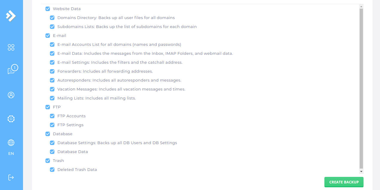 DirectAdmin Backup Page
