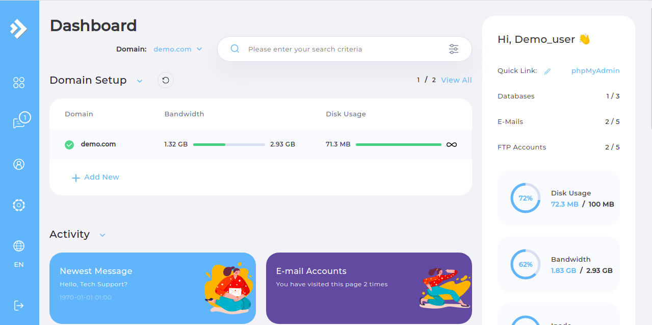 DirectAdmin Main Page